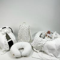 Yuvarlak babynest 9'lu set beyaz waffle pike - beyaz üstü siyah yıldızlı poplin