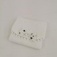 Yuvarlak babynest 9'lu set beyaz waffle pike - beyaz üstü siyah yıldızlı poplin