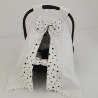 Yuvarlak babynest 9'lu set beyaz waffle pike - beyaz üstü siyah yıldızlı poplin