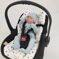 Yuvarlak babynest 9'lu set beyaz waffle pike - beyaz üstü siyah yıldızlı poplin