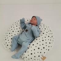Yuvarlak babynest 9'lu set beyaz waffle pike - beyaz üstü siyah yıldızlı poplin