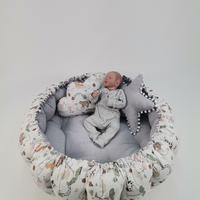 Yuvarlak babynest gri waffle pike - zoo poplin