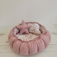 Yuvarlak babynest pudra pembe kelebekli - gül kurusu poplin