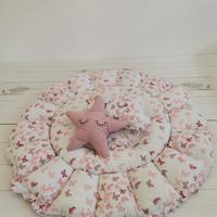 Yuvarlak babynest pudra pembe kelebekli - gül kurusu poplin