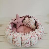 Yuvarlak babynest pudra pembe kelebekli - gül kurusu poplin