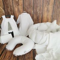 Yuvarlak babynest 9'lu set beyaz waffle pike - beyaz üstü siyah yıldızlı poplin